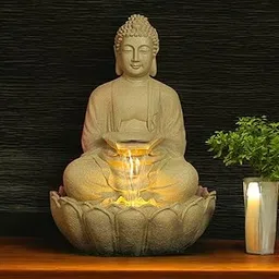 Swadeshi Decors 3 Feet Large Kamal Buddha Water Fountain|Led Lighting with Motor|Outdoor/Indoor/Garden Water Fountain|Buddha Fountain for Home Decor|Beige-image-4