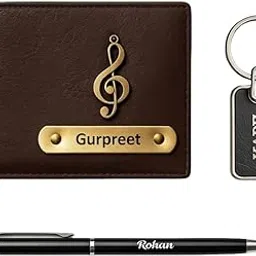 celed Leather Wallet and Keychain Gift Set with Crown Design, Metal Pen, Custom Name Engraving (Dark Brown)-picture-45