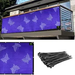 GREEN DECOR HDPE Embroidery ShadeNet Decorative Fence BalconyNet/Privacy Net/SafetyNet 80% Sun Blockage for Outdoor&Indoor Area with PP Band Ss Eyelet & Tie Cord for Installation(Purple 1.5 X 6 MTR)-picture-32