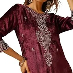 soch Womens Maroon Velvet Embroidered Kurta Set-picture-45