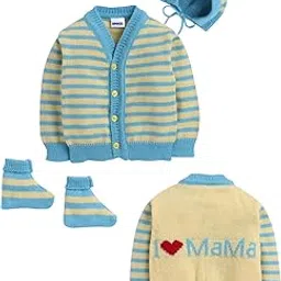 smazz Baby Woolen Cardigan Sweater Set with Blue&Yellow Color for Baby Girl & Boy in 0 to 3, 3 to 6, 6 to 12 months in Pack of 3 with Cap & Pair of Socks-picture-19