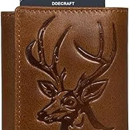 doecraft Men's Top Grain Leather Wallet with Silver Metal Card Case in Deer 3D Print | RFID Protected | 8 Card Slots Purse for Men (Tan)-picture-49