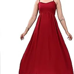 Women's Rayon Empire Waist Maxi Dress, Red, Spaghetti Strap, Ankle Length, Square Neck, Summer Casual Wear, Princess Panel Flared Style-image-73