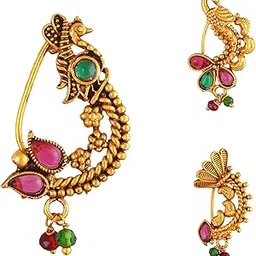 vivastri fashion jewellery Vivastri Premium Gold Plated White Pearl,Moti Beaded Alloy Nath,Nathiya,Nosepin,Nosering,Guttapusalu For Women & Girls -VIVA1037-1038-1036NTH-Press-picture-48