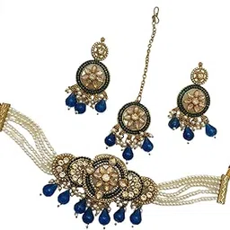 Traditional Kundan with Beads Choker Necklace Jewellery Set for Women,Girls-picture-26