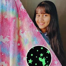 Famyo Queen Size Glow in The Dark Blanket for Kids - Unicorn | 200x152 cm, 0-15 Years | Soft Flannel Fleece Throw | Cozy & Warm All-Season Glow Blanket | Ideal Gift for Boys & Girls (Pink)-picture-10