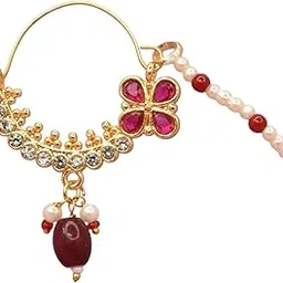 Gold Plated Traditional Ethnic Bridal Nose ring Nosepin Piercing nath with Pearls chain for Women n Girls-N 2552vvvvvvv-image-97