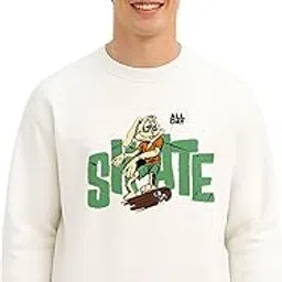 amazon brand - anarva Men’s Cotton Printed Sweatshirt | Regular Fit Crew Neck Pullover with Skate Cartoon Graphic | Casual Winter Wear for Men Everyday Style-picture-25