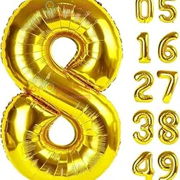 Propsicle 16 inch Birthday Foil 8 Number Helium Balloon Party Decoration Golden Pack of 1 | 8 Year No. Balloons Birthday/Anniversary | Eight Number-picture-16