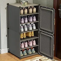 Sunderlook Shoe Rack Plastic for Home- Slipper Stand, Chappal Stand, Multipurpose Standing Comfort Runner Shoe Rack with Door, Shoes for Hallway, Entryway (Grey, 6 Shelf 2 Door)-image-81