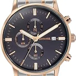 sonata Quartz Multifunction Black Dial Black Stainless Steel Strap Watch for Men-picture-54