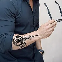 Temporary Tattoo Stickers for Men, Women, Boys & Girls Waterproof Tattoo Stickers Flowers Butterfly Stars angle wolf Armband words 3D Realistic Tattoo Stickers XQB-048 Size 21X12 cm-image-67