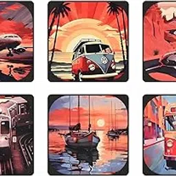 Unique Design Coasters Set of 6 with Stand for Tea Cups, Coffee Mugs and Glasses | Ideal for Gifting (Wanderlust Wheels & Wings) image 1