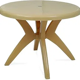 oaknest unboxing furniture OAKNEST Supreme Marina Circular Design High Glossy Dining Table| Table with Umbrella Holder and Cross Legs for Dining Room Set/Garden/Cafe and Restaurants (Color: Marble Beige)-picture-12