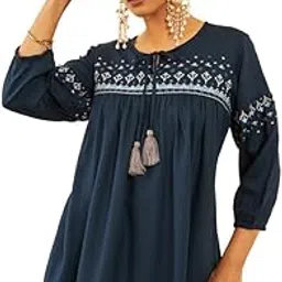 soch Womens Navy Blue Rayon Embroidered Empire Tunic with Tie-ups-picture-34