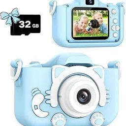CADDLE & TOES Kids Camera for Girls, 1080P HD 2.0 Inch Screen with 32GB SD Card, Birthday Christmas Kids Toys Gifts Children Camera for Kids Age 4+ to 15 Years Old Girls (Cat Blue)-picture-29