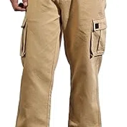 thomas scott Men's | Solid | Light Weight | Breathable Fabric | 6 Pockets | Mid Rise | Relaxed Fit | 100% Cotton | Button Waist | Cargo | Trouser | Pants-picture-24
