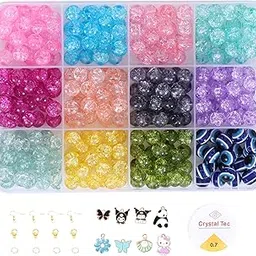 Ambitieux DIY Bracelet Making Kit for Girls – 12 Types Colorful Beads with Charms, Elastic Thread, Earrings, Clasps & Rings – Jewellery Craft Kit for Kids, Birthday Return Gift, Rakhi Special Set for 2 3 4 5 6 7 8 9 10 years (Glass Crackle)-image-94