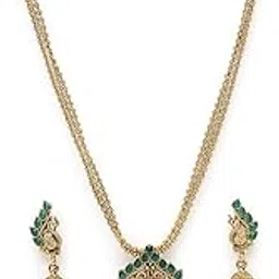 sukkhi Eye-Catching Green Stone Multistring Long Necklace Set And Earring | Jewellery Set For Women (NS105681)-picture-16