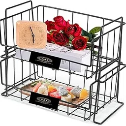 SHIOK DECOR Kitchen 2-tier Stackable Storage Metal Fruit Vegetable Basket Rack, Floor Standing & Counter top Dual Use, Home Space Save Designshelf, Black (Make In Bharat)- Set of 2-picture-31