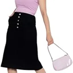 tripursundari fashion Z Black Side Pocket Buttoned A-Line Long Denim Woman Skirt-picture-14