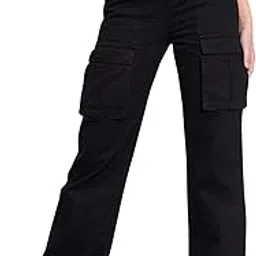 lvansh Fashion High Waist Cargo Denim Jeans for Women Wide Leg Stretchable Straight Fit Jeans-picture-23