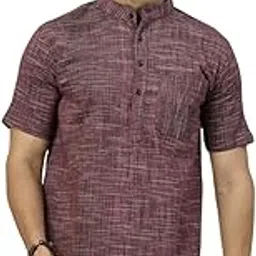 Men's Cotton Blend Regular Fit Half Sleeves Striped Short Kurta-image-0