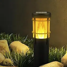 GIGALUMI GL-231C Solar LED Pathway Lamp Light IP65 Waterproof Bollard Landscape Lamp with 800mAh Ni-MH Battery & Panel Decoration Spotlight for Walkway Garden Yard(1Pc, Amber Flame+RGB) image 1