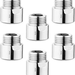 Ruhe® Brass Extension Nipple for Pipe | 1 Inch | Full Brass Extension Nipple for Pipe Fittings | Pack of 6 | Chrome Finish image 1