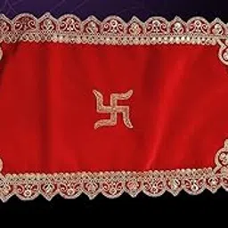 Embroidered Red Velvet Puja Asan Cloth for Pooja and God Idol/Puja Aasan Kapda/Chawki Altar Red Puja Cloth for Mandir, Temple and Other Puja Rituals-picture-21