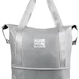 Expandable Travel Duffel Bag, Gray Waterproof Tote with Bottom Zipper Design, Large Capacity Weekender Bag for Women-picture-17