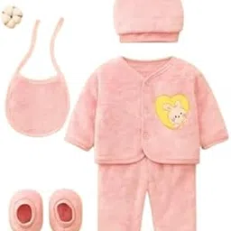 shyamcollections New Born Baby Winter Wear Clothes for Baby Boy & Girl 5 Pieces with Jacket, Pants, Bib, Cap and Booties | New Born Baby Winter Wear-picture-25