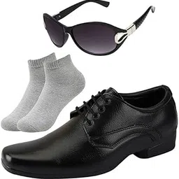vitoria l Men Black Lace Formal Shoes with Light Gray Socks & Women Gaga Black-picture-32