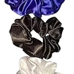 Silk Hair Scrunchies, Pack of 3, Blue, White, Black, for Women and Girls-picture-29
