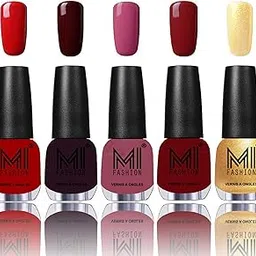 MI Fashion® 7 Days Lasting Premium Nail Polish Shades - Rouge Red,Musky Maroon,Mauve brown,Daring Red,Glazing Golden-image-35