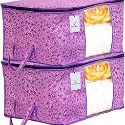 Kuber Industries Metallic Flower Design Non Woven Underbed Storage Bag, Organiser, Blanket Cover (Pink and Purple, Standard, CTKTC034563) 2 Pieces-picture-35