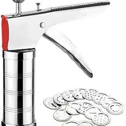 Stainless Steel 15-in-1 Kitchen Press Machine – Heavy Duty Sev Sancha with 15 Jaali Blades | Multi-Purpose Hand Press for Namkeen, Chakli & Snacks Maker | Manual Noodle Maker image 1