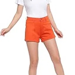 belliskey Women's Orange Solid Denim Regular Fit Shorts-picture-22