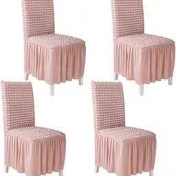 320 GSM Turkish Chair Cover | High Elastic Stretchable | Bubble with Frill Chair Slip Covers | Suitable for Regular Chairs (Pack of 4, Pink)-picture-55