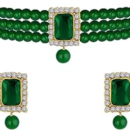 i jewels Gold Plated Traditional Stone Pearl Choker Necklace Jewellery Set For Women/Girls-picture-37