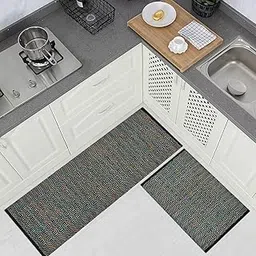 house of handmade™- Anti Slip Kitchen Mat Combo- 2 Pieces (Runner+Mat) Size- 50X140 & 50X80 cm, Handwoven Cotton Floor Rugs, Machine Washable. Black Melange-picture-13