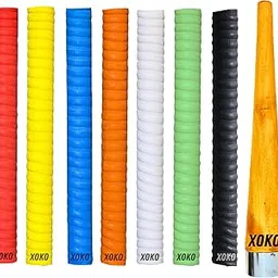 XOKO Cricket Bat Handle Grip, Premium Anti-Slip Rubber Material, 8-Pack Multi-Color Collection with Orange, Red, Yellow, Blue, Green, White, Black, 7 GRIPS WITH 1 WOODEN CONE-picture-30