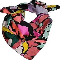 SCARF Soft Satin Flower Printed Soft Satin Beautiful Bandana Scarf/Handkerchief. you can wear on any outfit. women or girl both can wear. size 52x52cms.-image-0