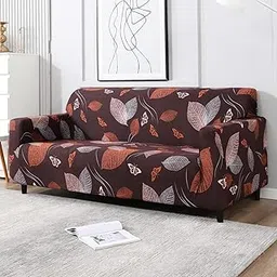 Sofa Cover 3 Seater Fully Covered Universal 3 Seater Sofa Cover Non-Slip Sticky Elastic Stretchable Sofa Set Slipcover Protector for (Brown Leaf, Triple Seater (185-230cm))-picture-34