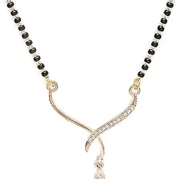 zeneme Rose Gold Amerian Diamonds & Artificial Beads Embellished Mangalsutra For Women-picture-47