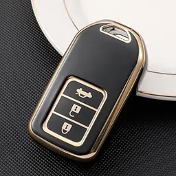 BKN TPU Car 3 Button Remote Key Cover Case for Honda City, Civic, Jazz, Amaze, CR-V, WR-V, BR-V 3 Button Push Button Start Smart Key - Black-picture-22