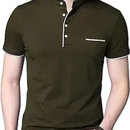 ausk Men's Cotton Henley Neck Half Sleeve Solid Regular Fit T-Shirt-picture-20
