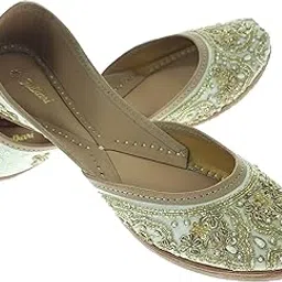 fulkari Women Joeye Gold Genuine Soft Leather Embroidered Jutis | Bite and Pinch Free Jutti | Punjabi Formal Juttis | Girl's Wedding Flat Ladies Mojari | Formal Ethnic Juti |-picture-47