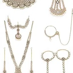 karatcart Gold Plated Green Meena Ethnic Indian Traditional Kundan Dulhan Bridal Jewellery Set-picture-51