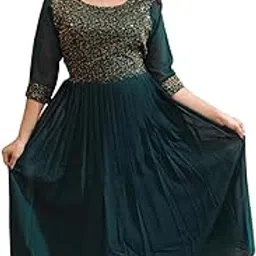 Women's Designer Anarkali Style Kurta with Heavy Embroidery on Yoke and Sleeves | Blooming Georgette Fabric with Pleated Flare and Attached Lining-image-8